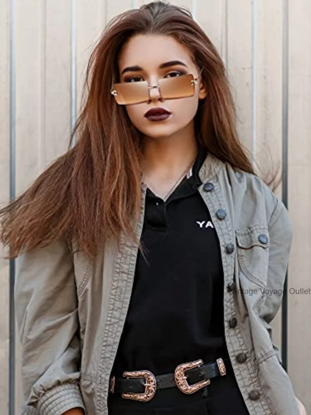 4 Pairs Rimless Rectangle Sunglasses Metal Frame UV Protection